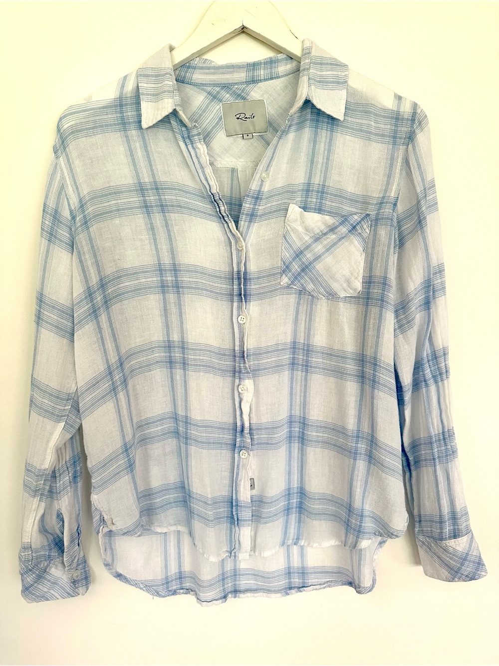 Rails Charli Linen Blend Plaid Button Down Shirt Blue White S
